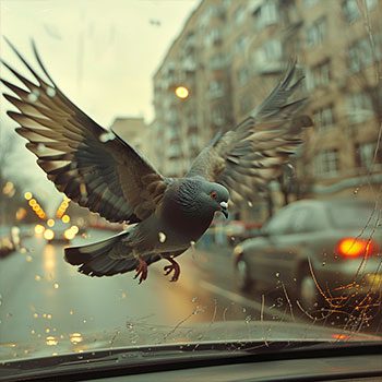 Сбитая птица на машине