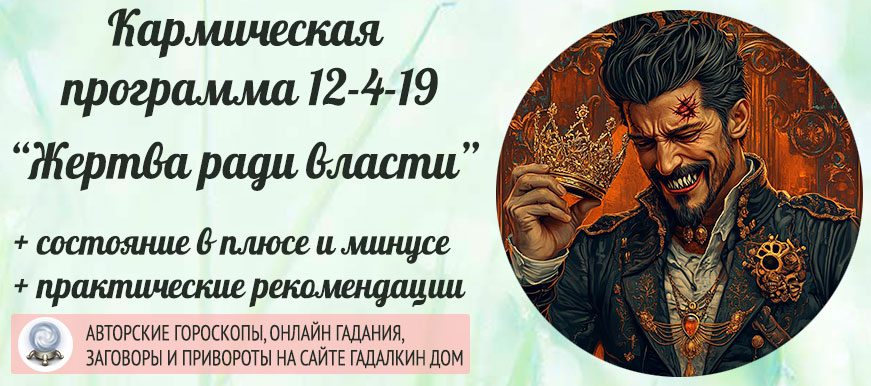 Кармическая программа 12-4-19 или 19-4-12 «Жертва ради власти»