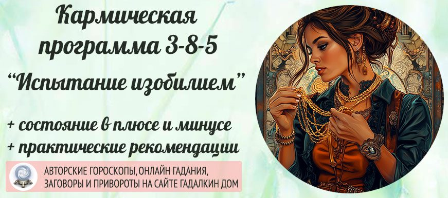 Кармическая программа 3-8-5 или 5-8-3 «Испытание изобилием»