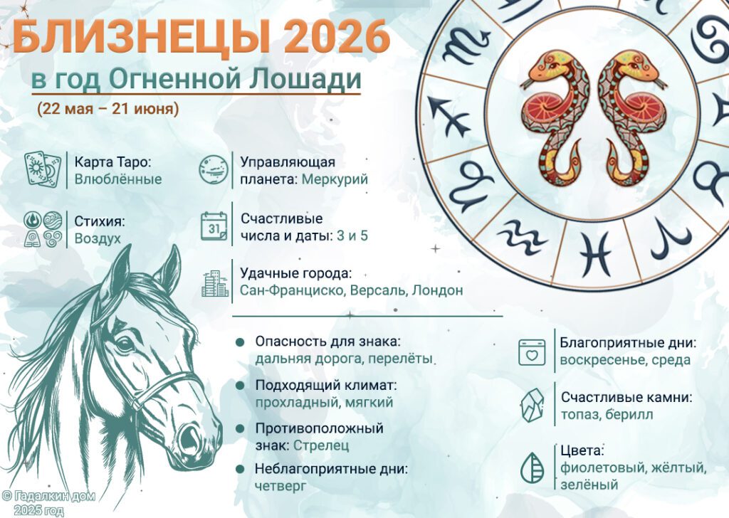 Гороскоп Близнецы 2026 год: инфографика