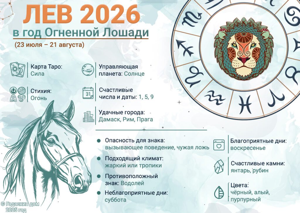 Гороскоп Лев 2026 год: инфографика