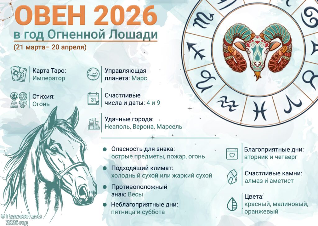 Гороскоп Овен 2026 год: инфографика