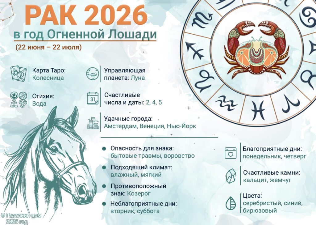 Гороскоп Рак 2026 год: инфографика