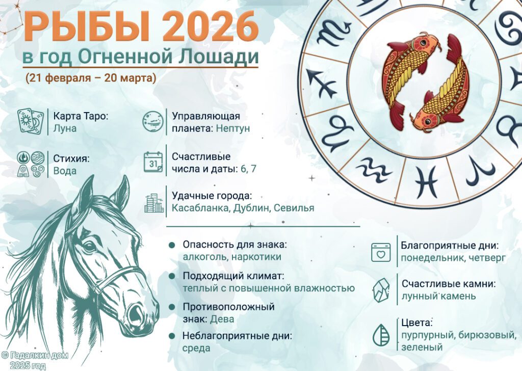 Гороскоп Рыбы 2026 год: инфографика