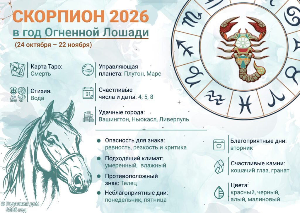 Гороскоп Скорпион 2026 год: инфографика