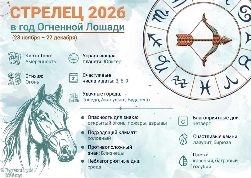 Гороскоп Стрелец 2026 год: инфографика