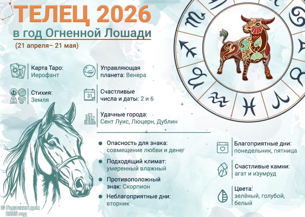 Гороскоп Телец 2026 год: инфографика