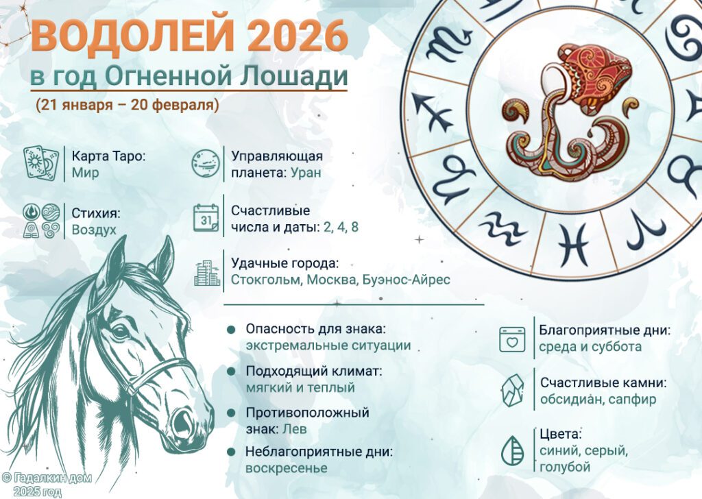 Гороскоп Водолей 2026 год: инфографика