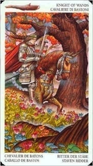 Карта Рыцарь Жезлов из колоды Таро Мистерии Авалона